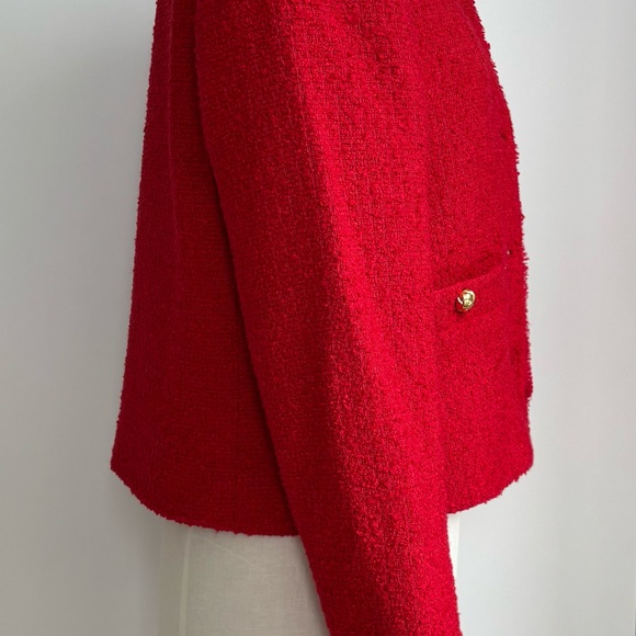 LOFT Red Tweed Structured Collarless Blazer - Picture 4 of 6